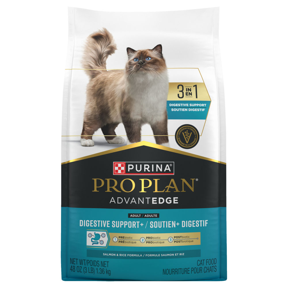 Purina Pro Plan AdvantEDGE Digestive Support+ Salmon & Rice Formula Adult Dry Cat Food - front of bag
