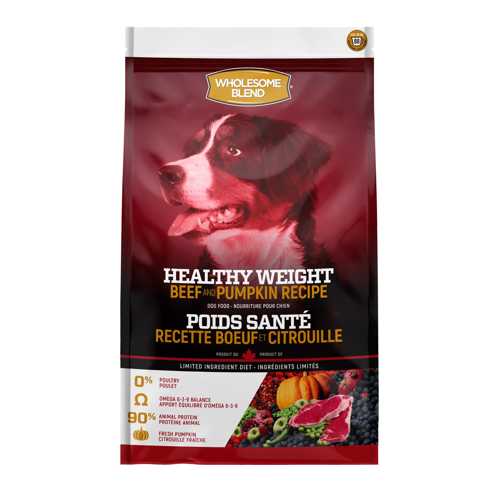 Wholesome Blend Nourriture pour chiens Poids santé Recette de bœuf et de citrouille