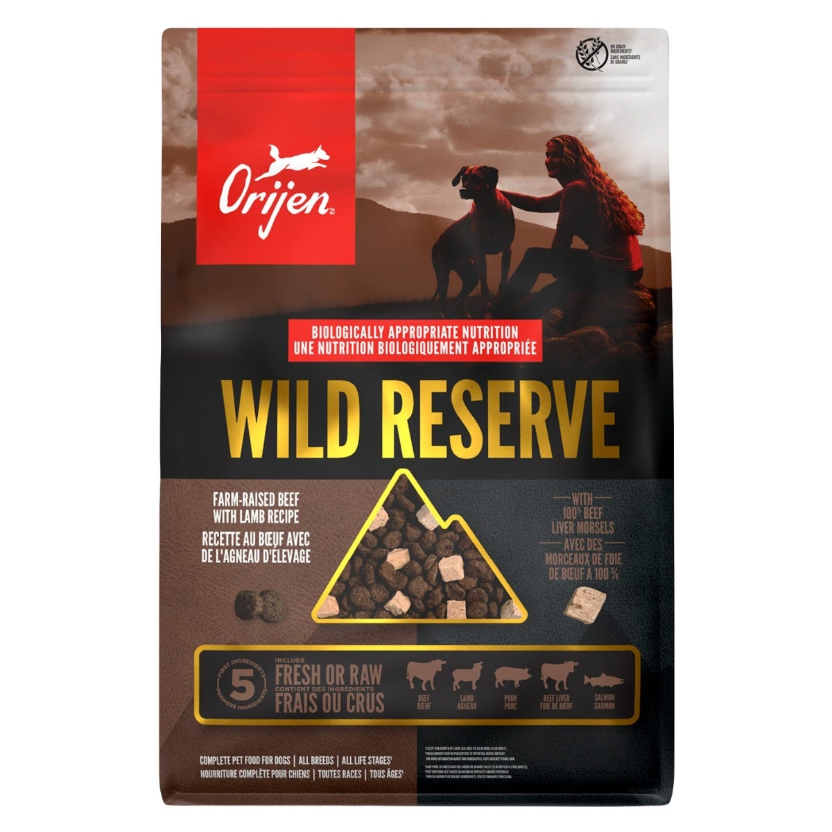 Orijen Wild Reserve Farm-Raised Beef & Lamb Recipe Dry Dog Food - Front of bag - Orijen - PetMax Canada