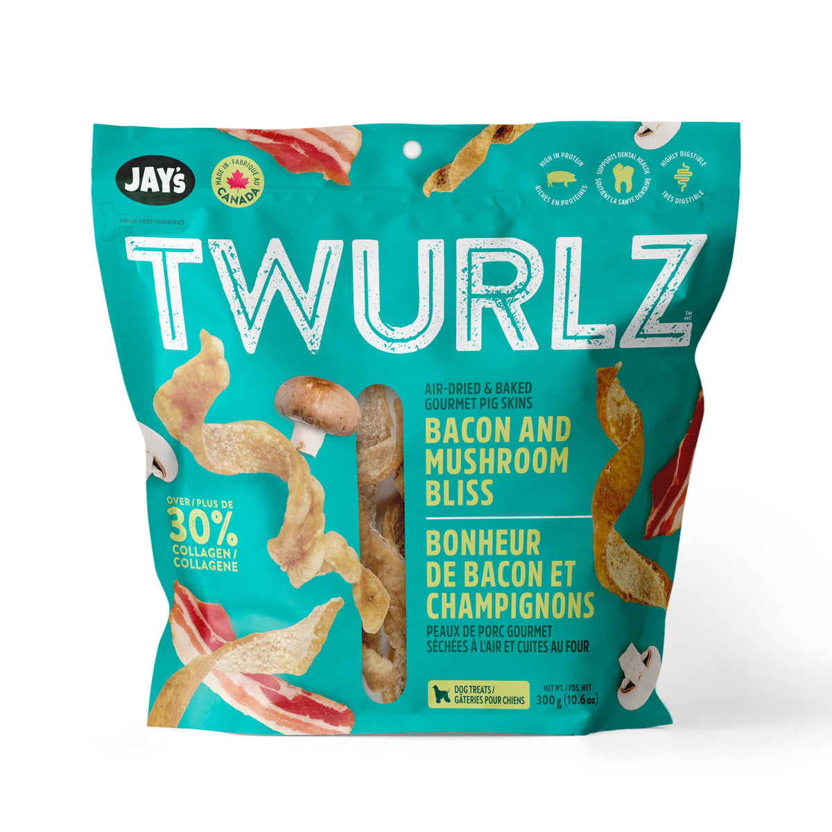 Jay's Twurlz Bacon Mushroom Dog Treats 300g