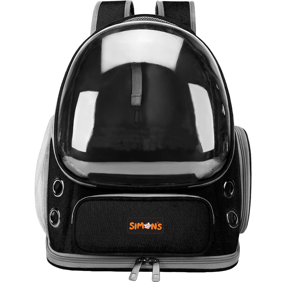 Simon's Bubble Backpack Cat Carrier - Black - Front View - Simon's - PetMax Canada