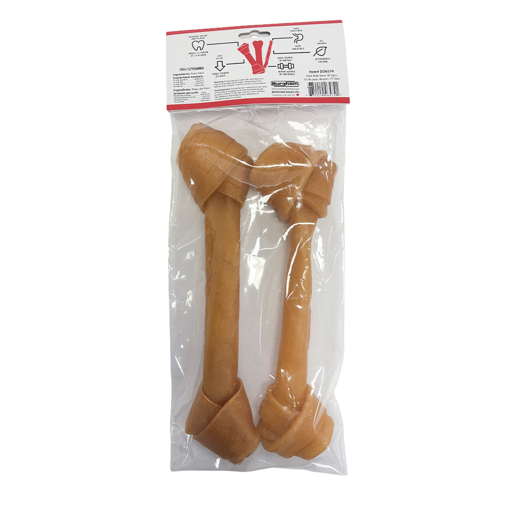 Burgham Cattle Ranch Porkhide Bone Dog Chews - Back of 10" 2 pack - PetMax Canada