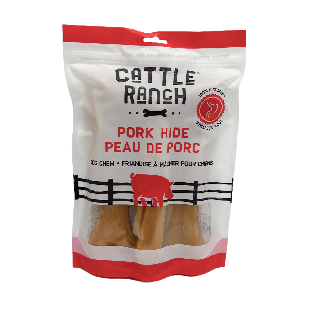 Burgham Cattle Ranch Porkhide Pressed Bone Dog Chews - 8 inch 3 pack front - PetMax Canada