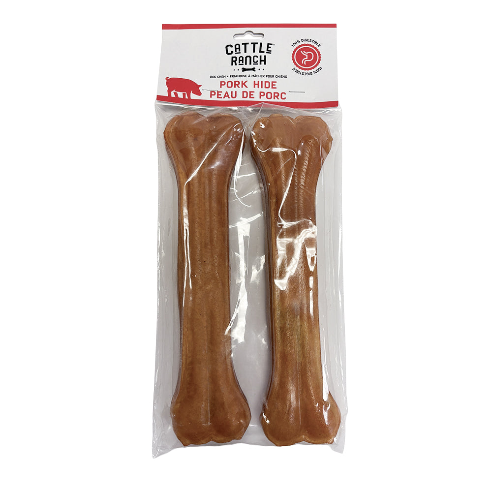 Burgham Cattle Ranch Porkhide Pressed Bone Dog Chews - 10 inch 2 pack front - PetMax Canada