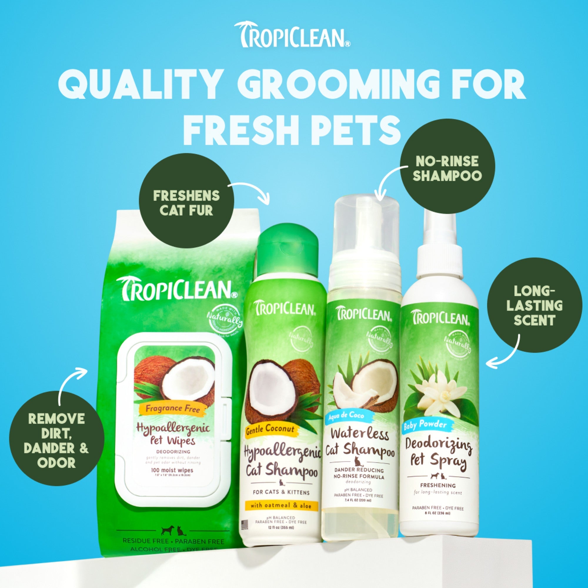 Shampoing réducteur de squames sans eau pour chat Tropiclean