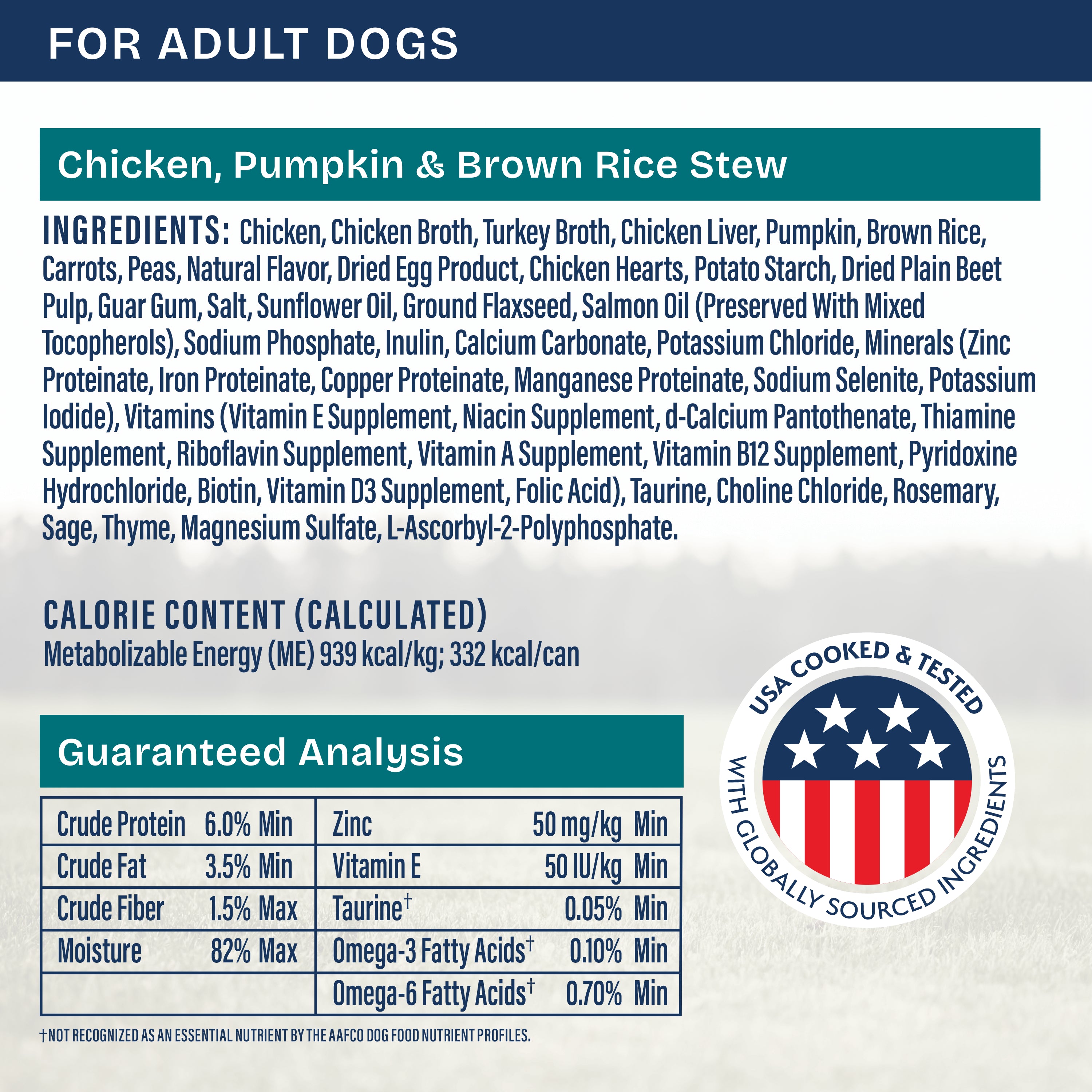 Natural Balance Health Protection Chicken, Pumpkin & Brown Rice Stew Wet Dog Food - 354g - back-label panel: full ingredients, calorie content and guaranteed analysis (3000x3000) - Natural Balance - PetMax Canada
