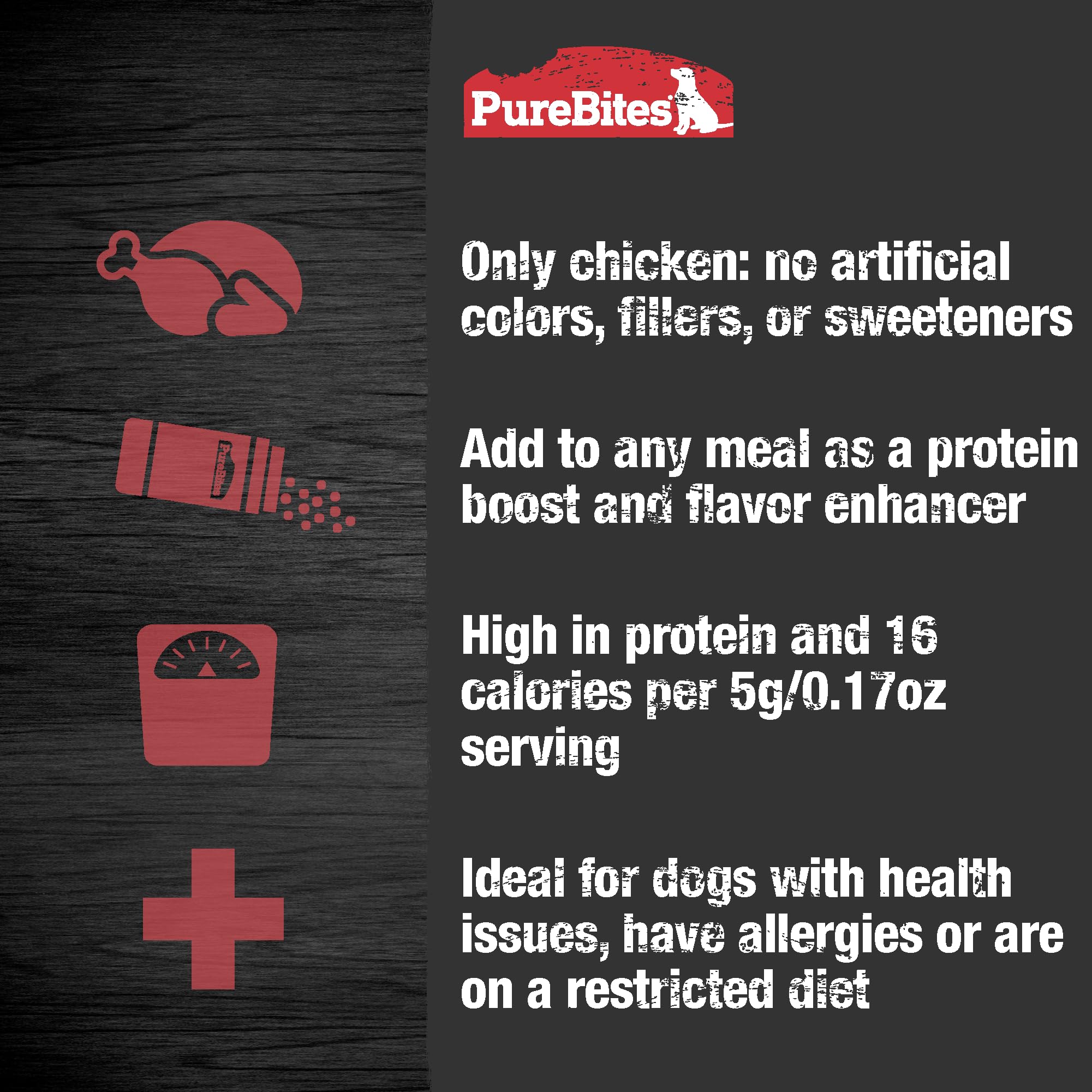 Pure Bites Air Dried Sprinkles Chicken Flavour Topper For Dogs - benefits and features panel - Dog Treats - PureBites - PetMax Canada