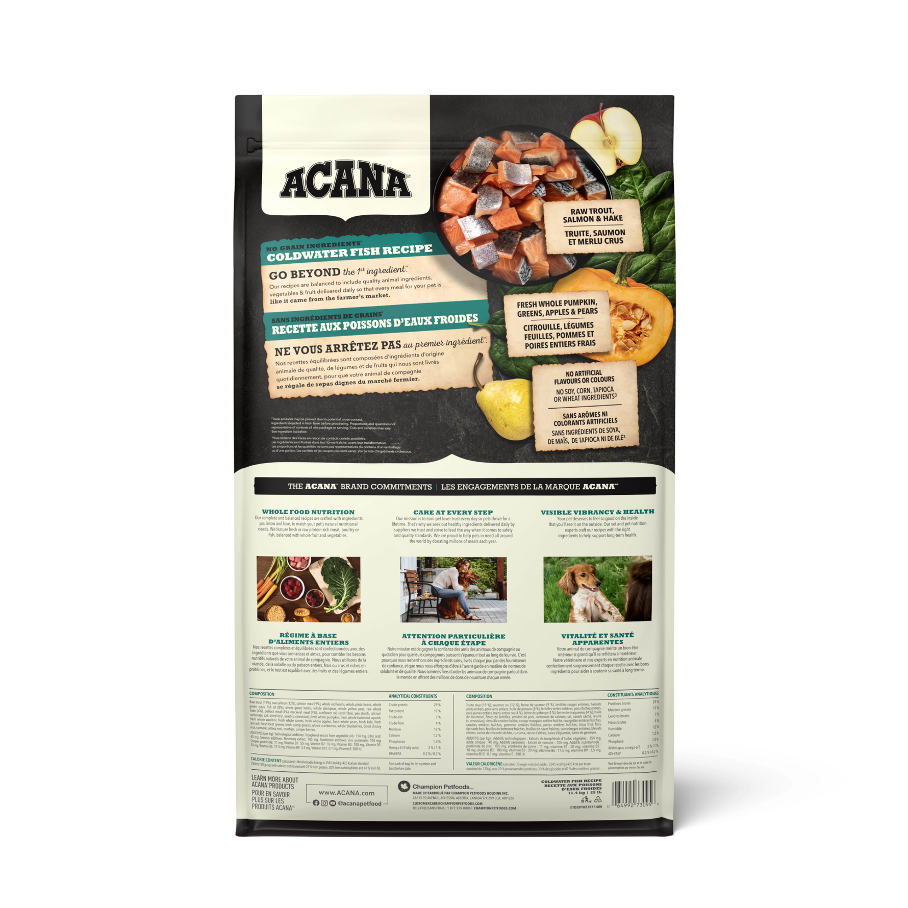 Acana Coldwater Fish Recipe Dry Dog Food - Back of Bag - Acana - PetMax Canada