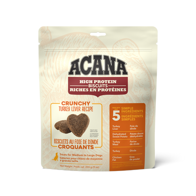 Acana High Protein Biscuits Crunchy Turkey Liver Recipe Large  Dog Treats  | PetMax Canada