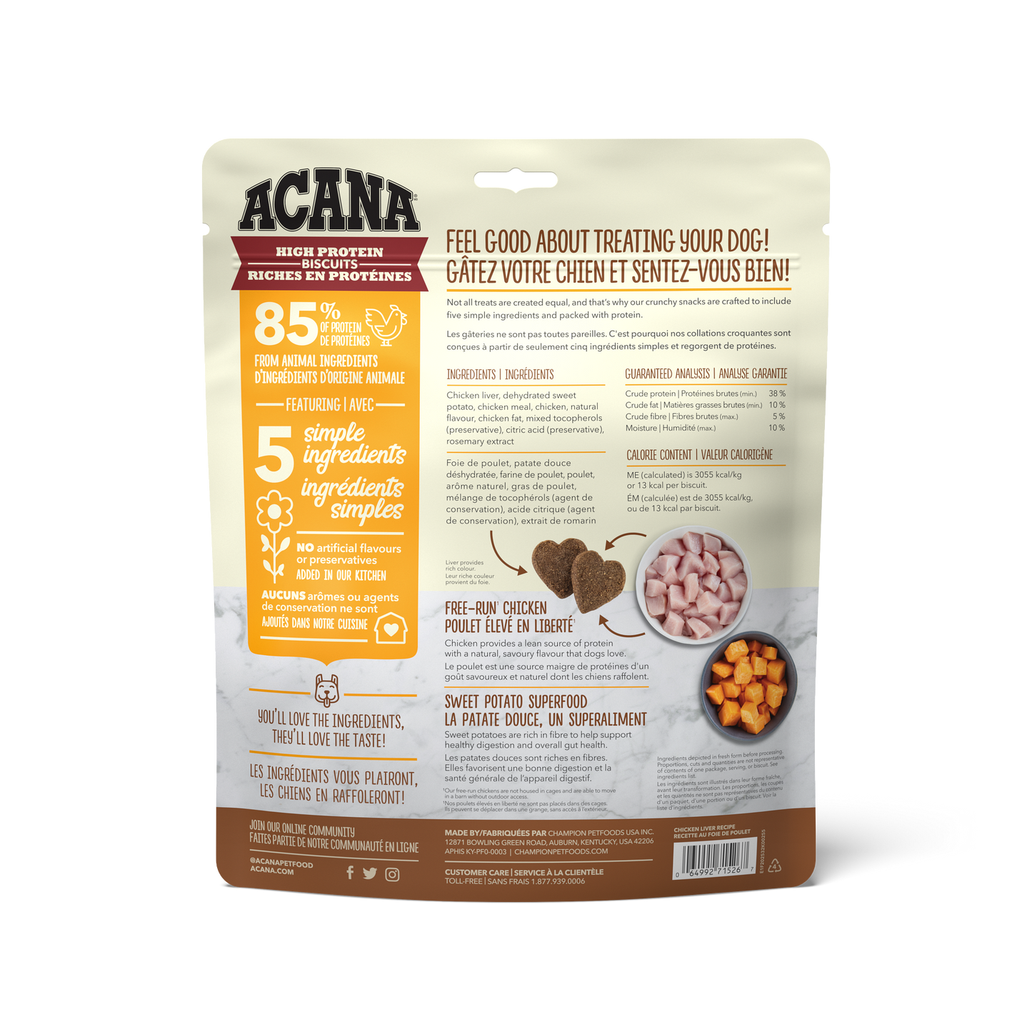 Acana High Protein Dog Biscuits Crunchy Chicken Liver Recipe Small Dog Treats | PetMax Canada