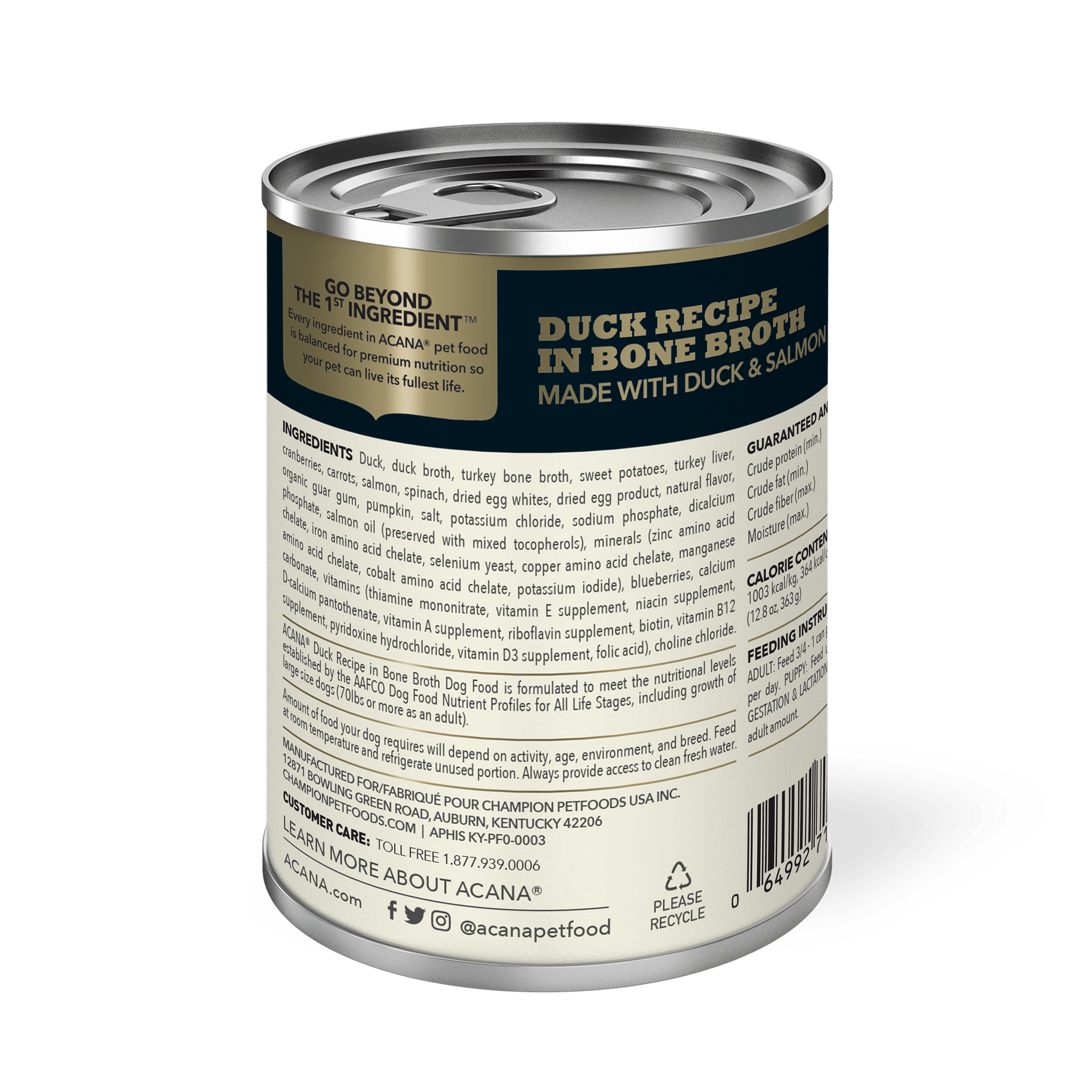Acana Wet Dog Food Duck Recipe In Bone Broth - 363g - Canned Dog Food - Acana - PetMax Canada