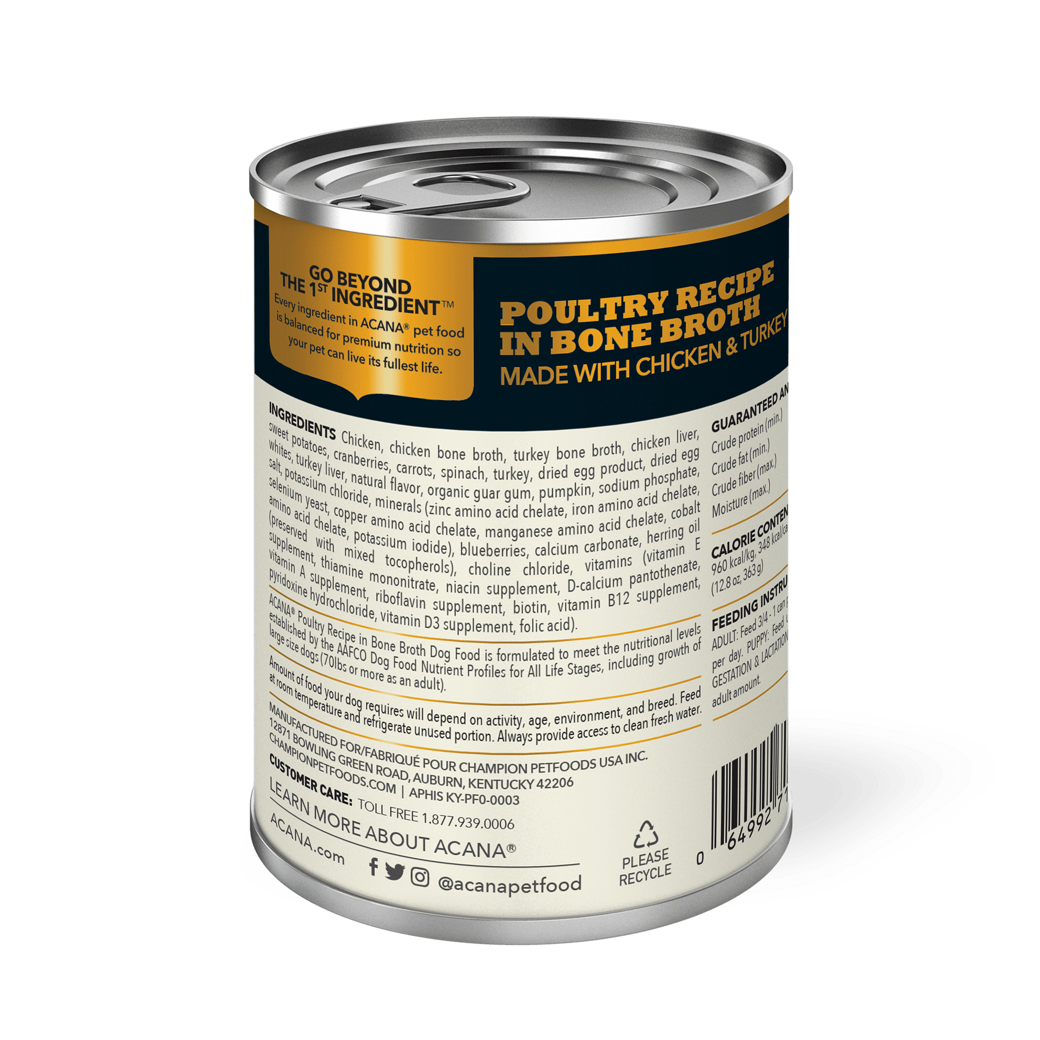 Acana Wet Dog Food Poultry Recipe In Bone Broth - 363g - Canned Dog Food - Acana - PetMax Canada