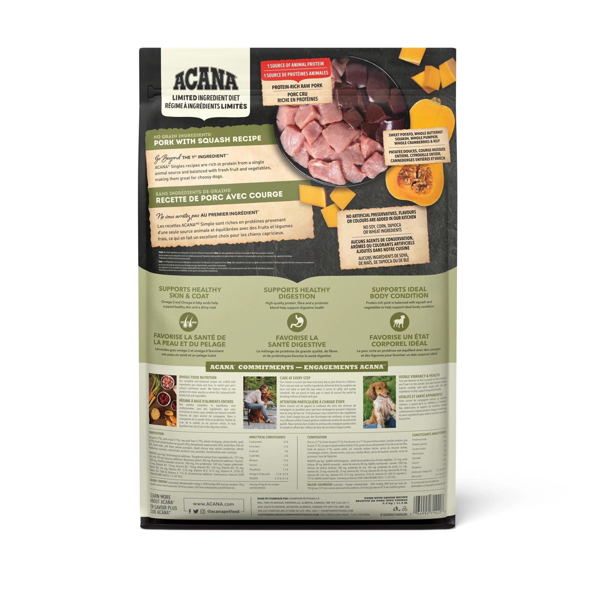 Acana Singles Limited Ingredient Diet Pork & Squash Dog Food Recipe - 1.8 Kg - Dog Food - Acana - PetMax Canada