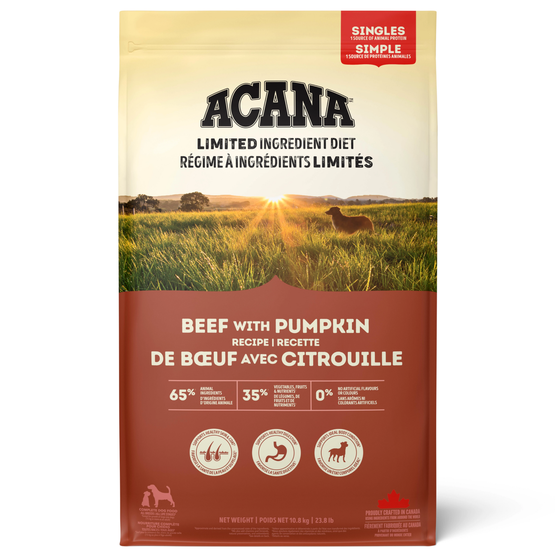 Acana Singles Limited Ingredient Diet Beef & Pumpkin Dry Dog Food Recipe - Front of Bag - Acana - PetMax Canada