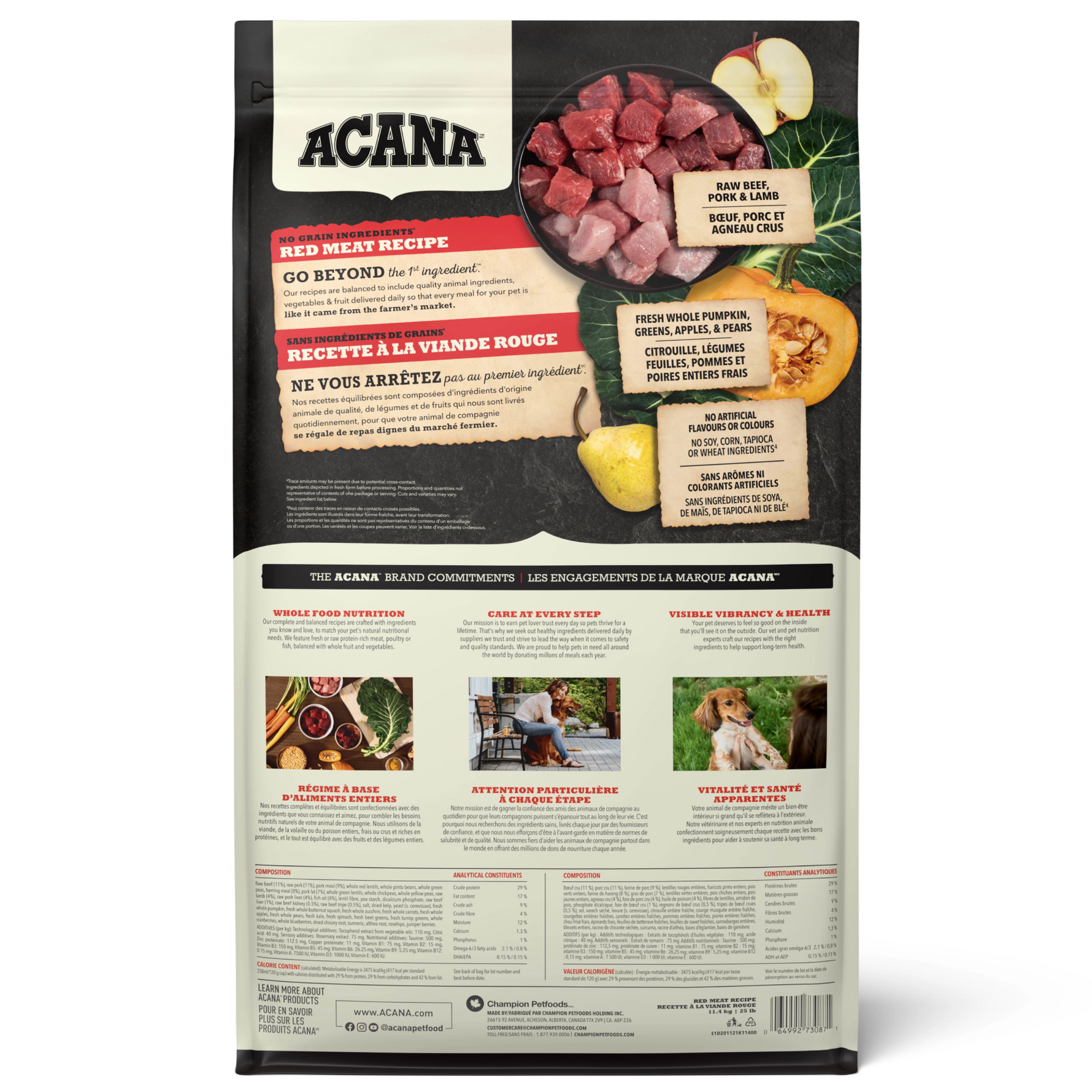 Acana Red Meat Recipe Dry Dog Food - Back of Bag - Acana - PetMax Canada
