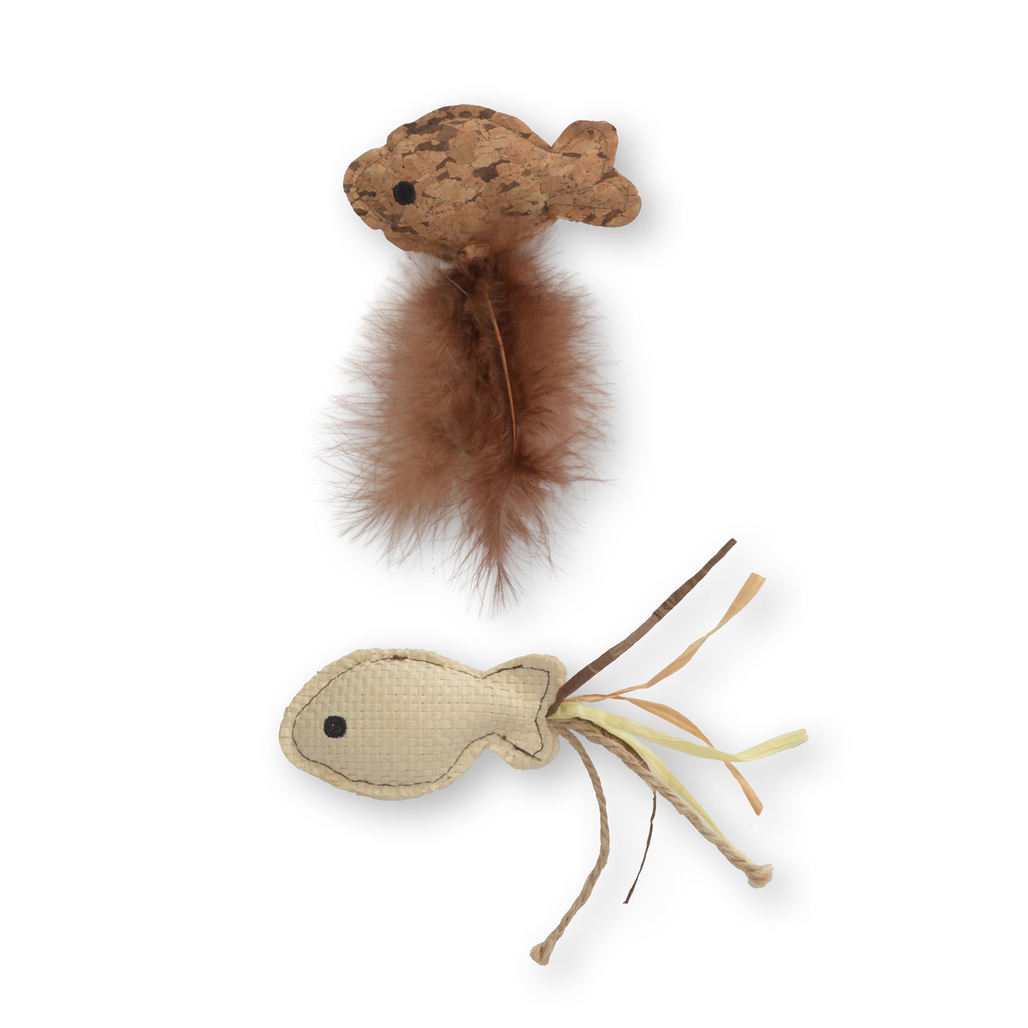 Catit Twin Fish with Raffia and Feather Tail Cat Toys