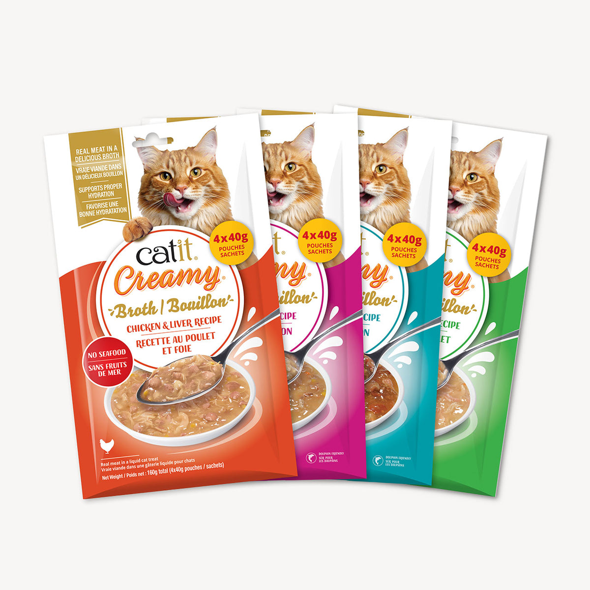 Catit Creamy Broth Tuna & Crab Cat Treats - Catit Creamy Broth range of four recipes - Catit - PetMax Canada