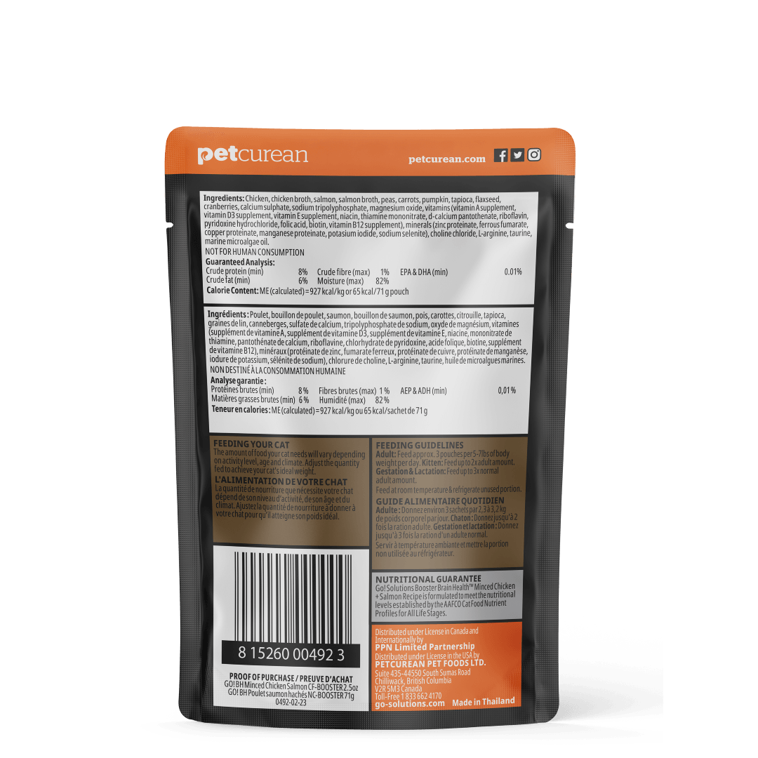 Go! Booster Brain Health Minced Chicken And Salmon With Gravy For Cats - 71g - Canned Cat Food - Go! - PetMax Canada