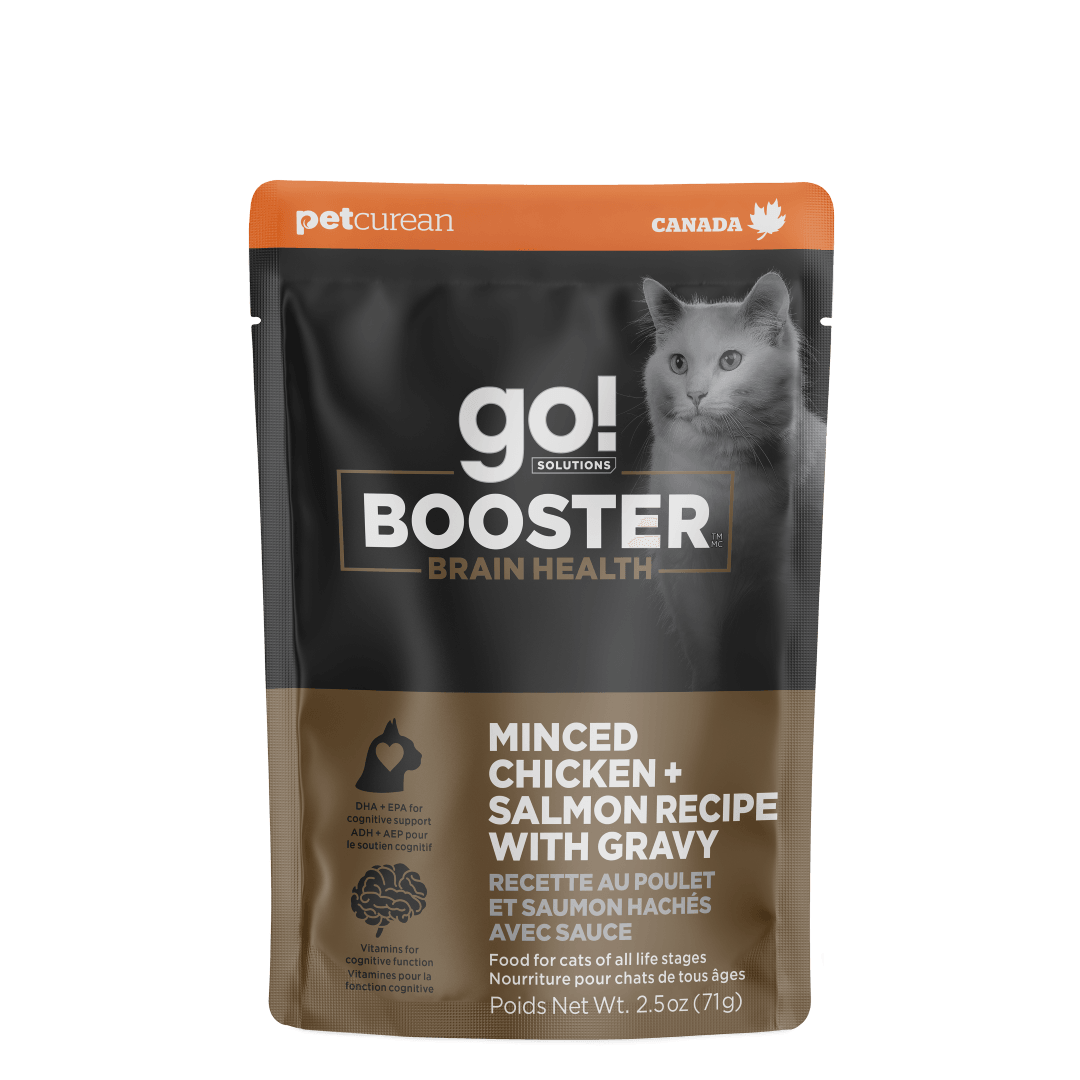 Go! Booster Brain Health Minced Chicken And Salmon With Gravy For Cats - 71g - Canned Cat Food - Go! - PetMax Canada