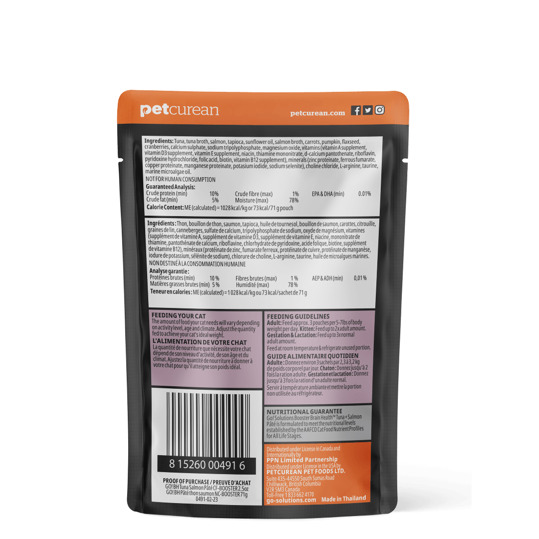 Go! Booster Brain Health Tuna And Salmon Pate For Cats - 71g - Canned Cat Food - Go! - PetMax Canada