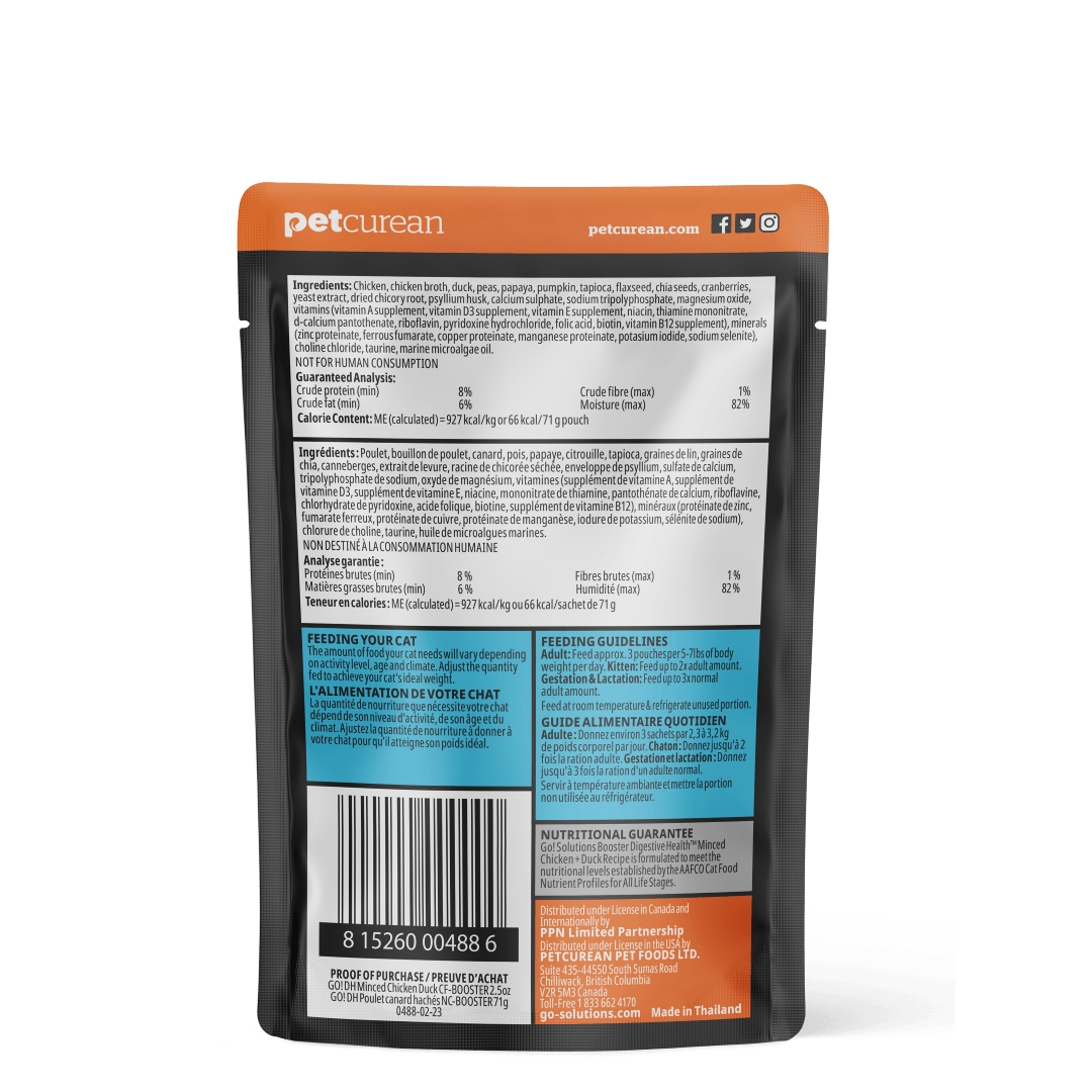 Go! Booster Digestive Health Minced Chicken And Duck With Gravy For Cats - 71g - Canned Cat Food - Go! - PetMax Canada