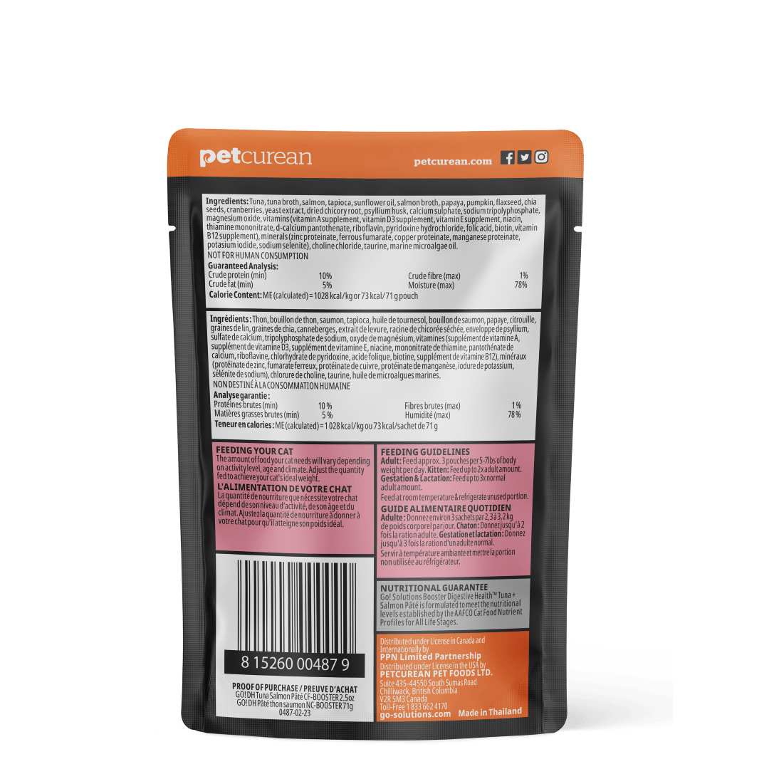 Go! Booster Digestive Health Tuna And Salmon Pate For Cats - 71g - Canned Cat Food - Go! - PetMax Canada
