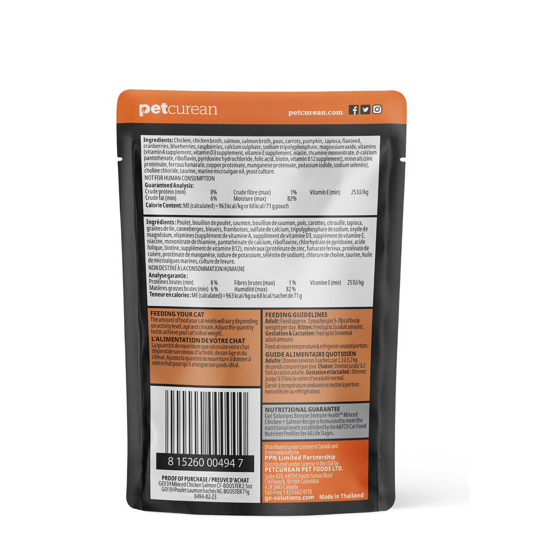 Go! Booster Immune Health Minced Chicken And Salmon With Gravy For Cats - 71g - Canned Cat Food - Go! - PetMax Canada