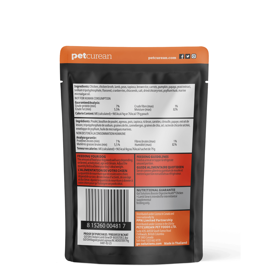 Go! Booster Digestive Health Chicken And Lamb Stew Meal Topper For Dogs - 79g - Canned Dog Food - Go! - PetMax Canada