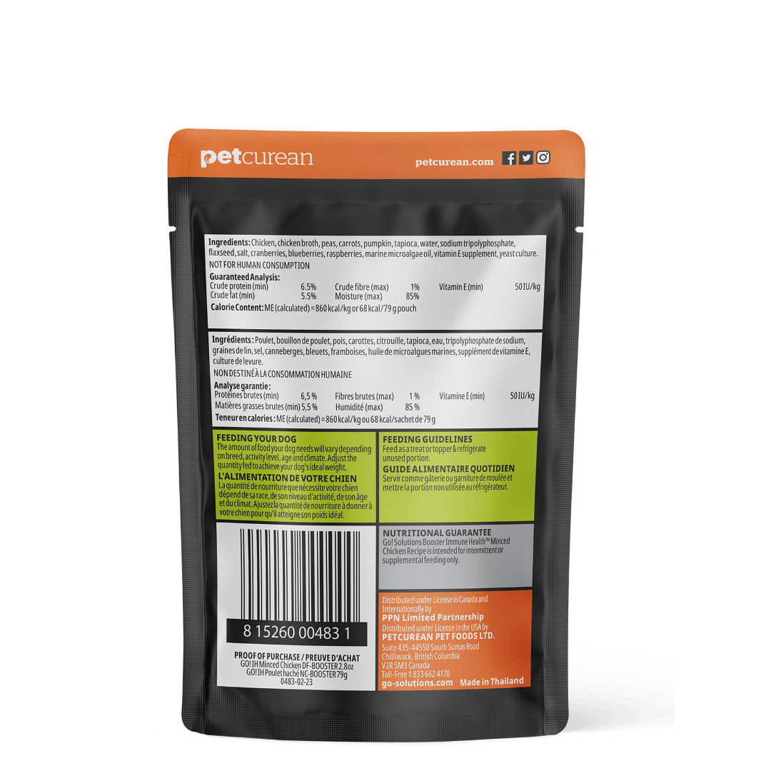 Go! Booster Immune Health Minced Chicken With Gravy Meal Topper For Dogs - 79g - Canned Dog Food - Go! - PetMax Canada