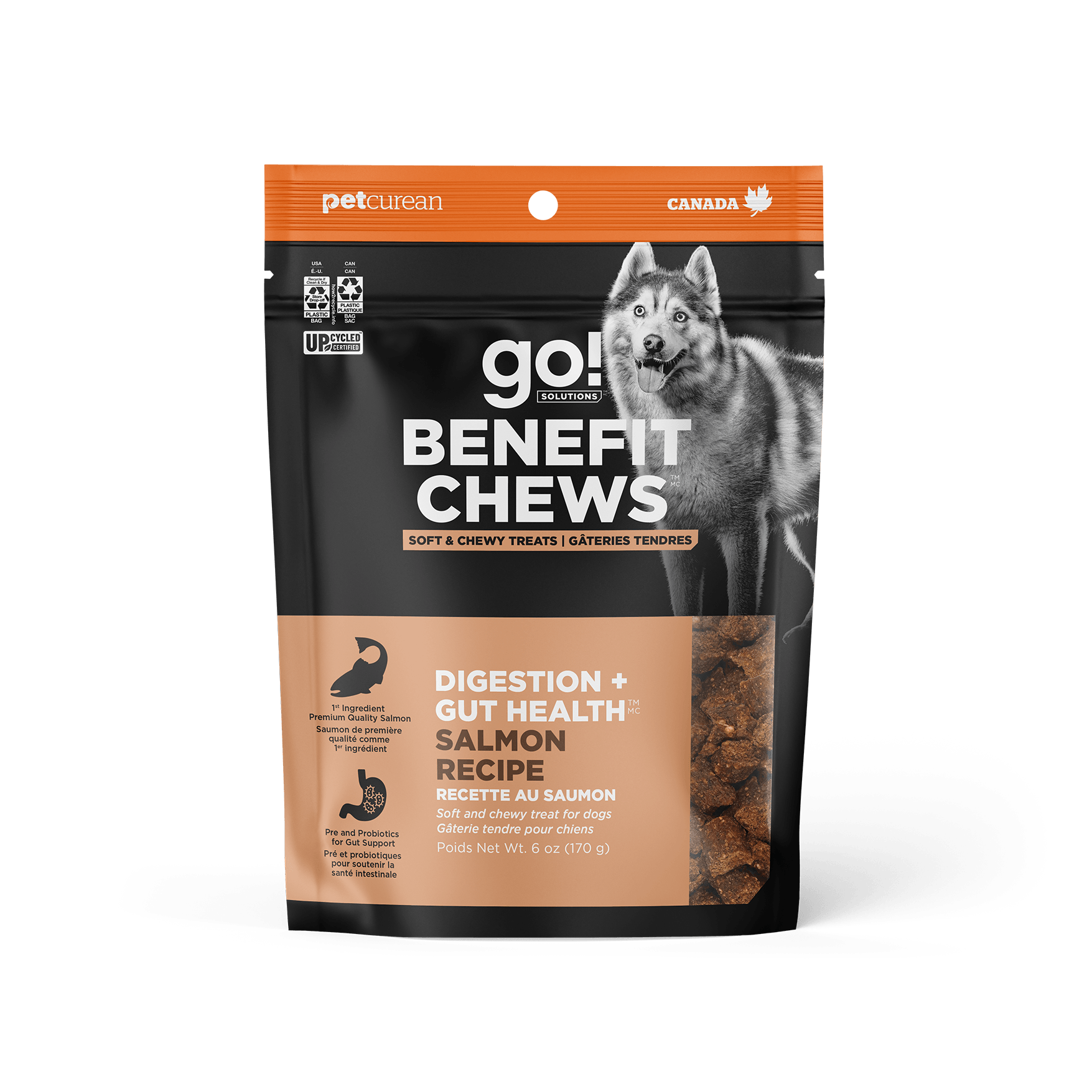 Go Benefit Chews Digestion + Gut Health Soft & Chewy Treats Salmon Recipe For Dogs - 170g - Dog Treats - Go! - PetMax Canada