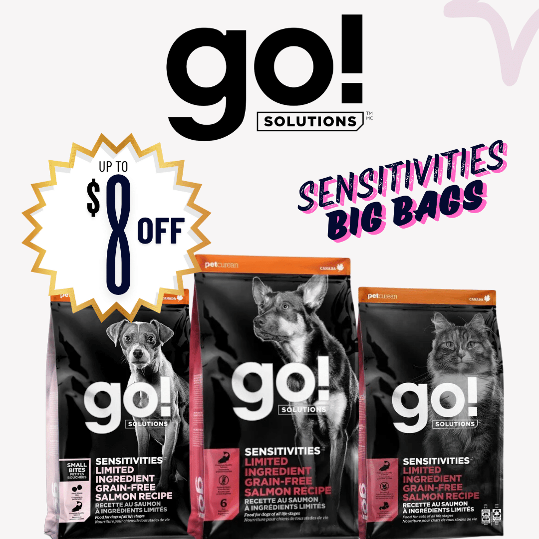 Go! Solutions Sensitivities dog and cat food up to $8 off for the month of May