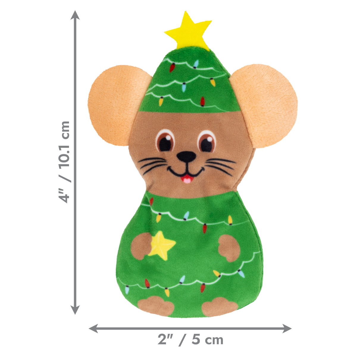 Kong Holiday Refillables Mouse Cat Toy - Dimension graphic showing 4 in by 2 in (10.1 cm by 5 cm) - Kong - PetMax Canada