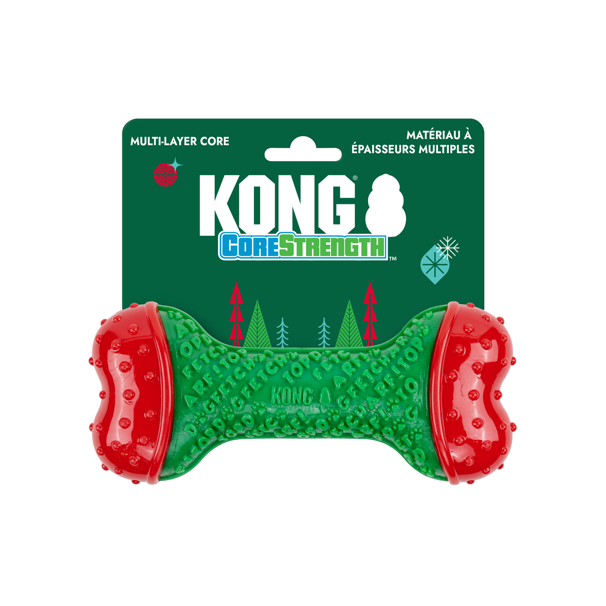 Kong Holiday Core Strength Bone Dog Toy - Green - Medium/Large in holiday packaging - Kong - PetMax Canada
