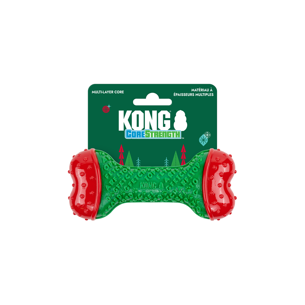 Kong Holiday Core Strength Bone Dog Toy - Green - Small/Medium in holiday packaging - Kong - PetMax Canada