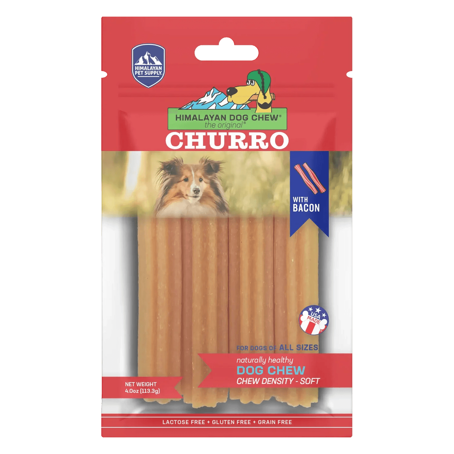Himalayan Dog Chew Churro Bacon Dog Treat - 4 Pack - 113g - Dog Treats - Himalayan Pet Supply - PetMax Canada