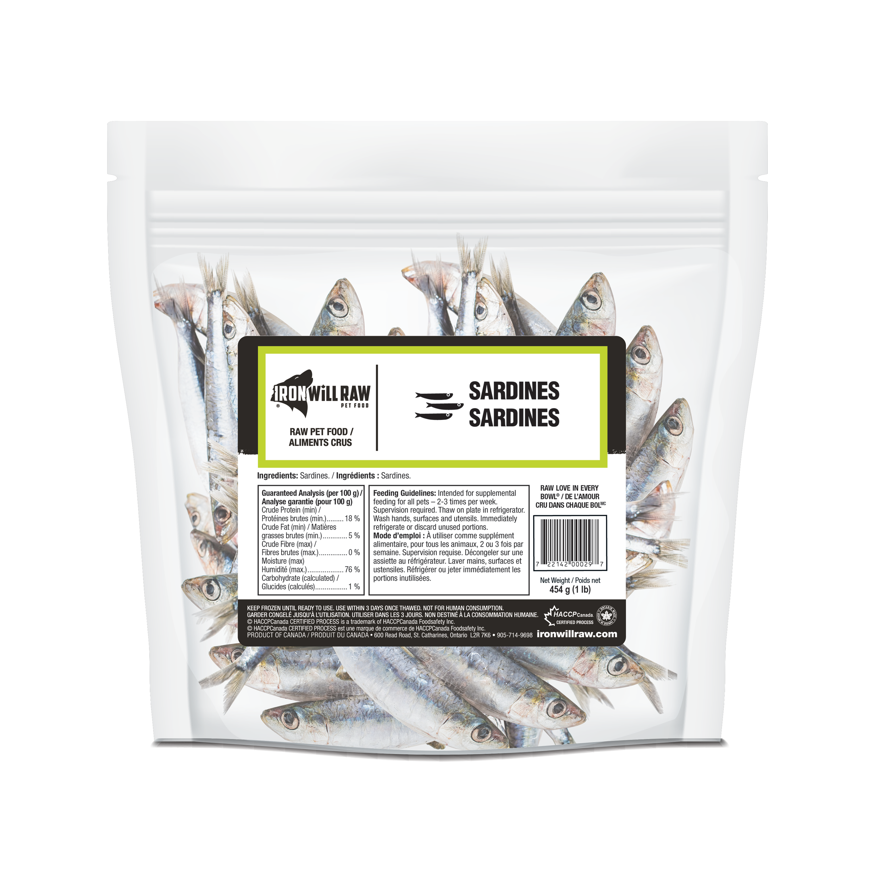Iron Will Raw Frozen Whole Sardines - 1 lb Bag - Frozen Dog Food - Iron Will Raw - PetMax Canada