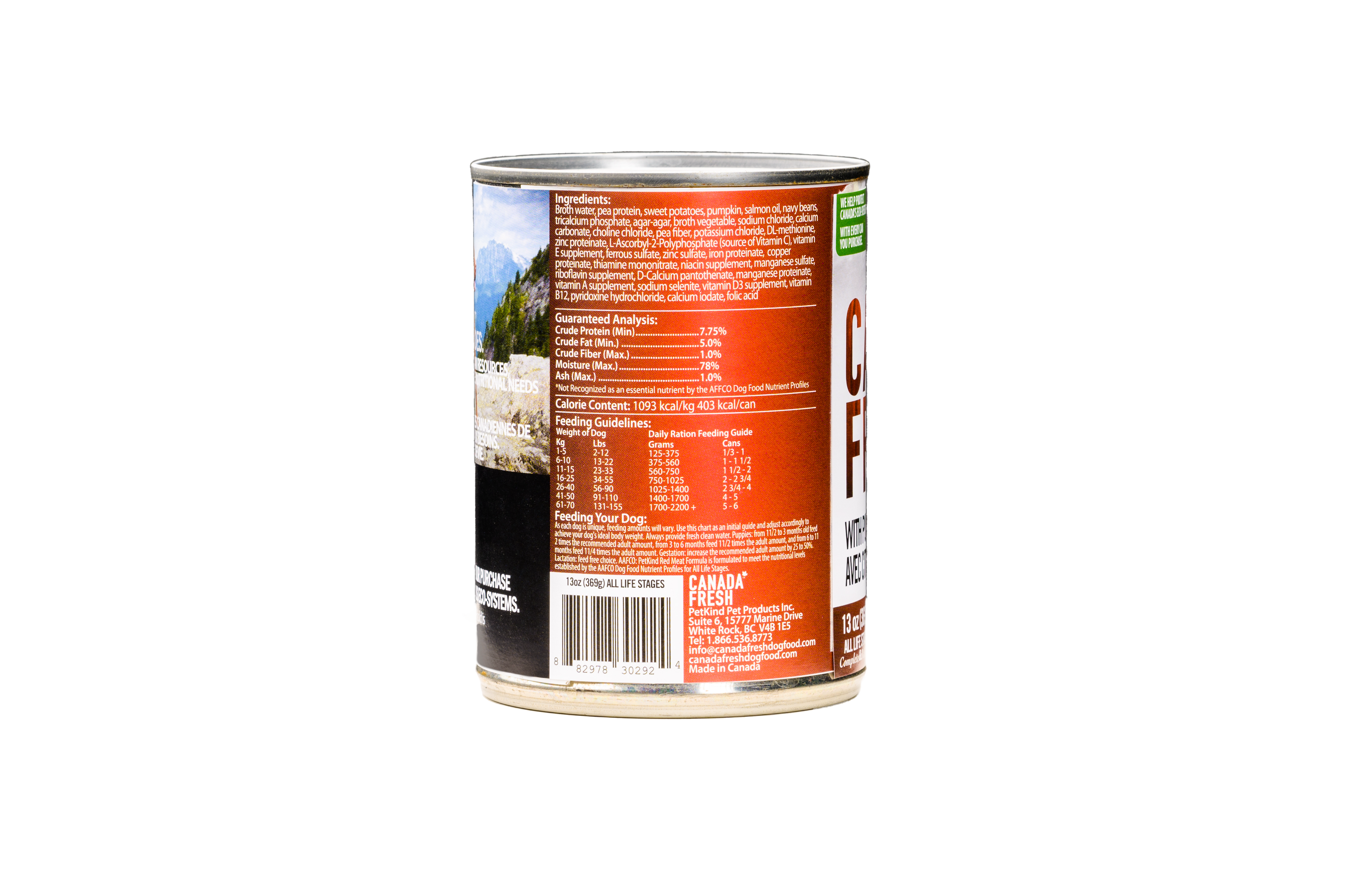 Canada Fresh Pumpkin & Sweet Potato Vegetarian Canned Dog Food - Ingredients and Feeding Guide Label - Canada Fresh - PetMax Canada