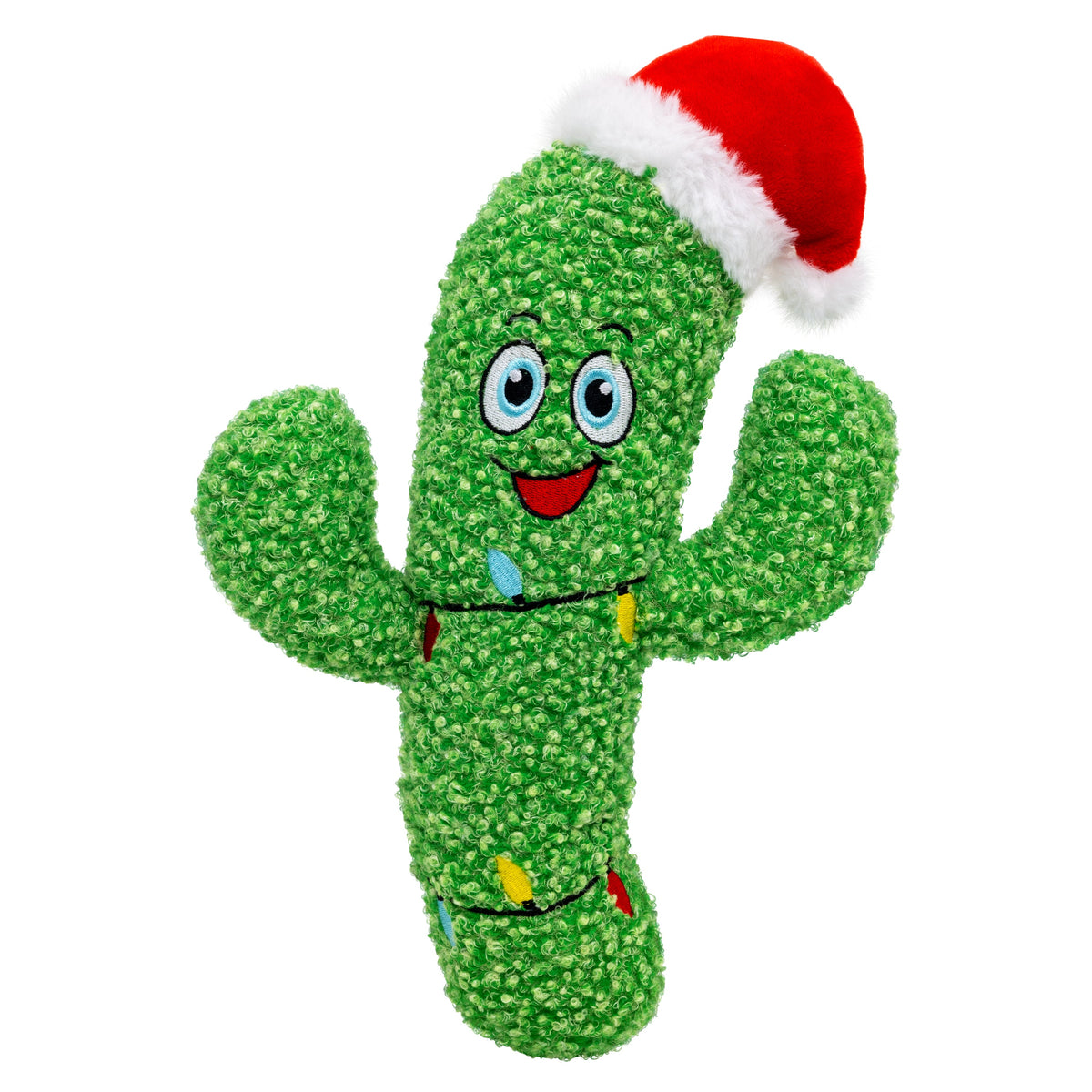 Kong Holiday Kickeroo Santa Cactus Cat Toy - front view of green plush cactus in a Santa hat - Kong - PetMax Canada