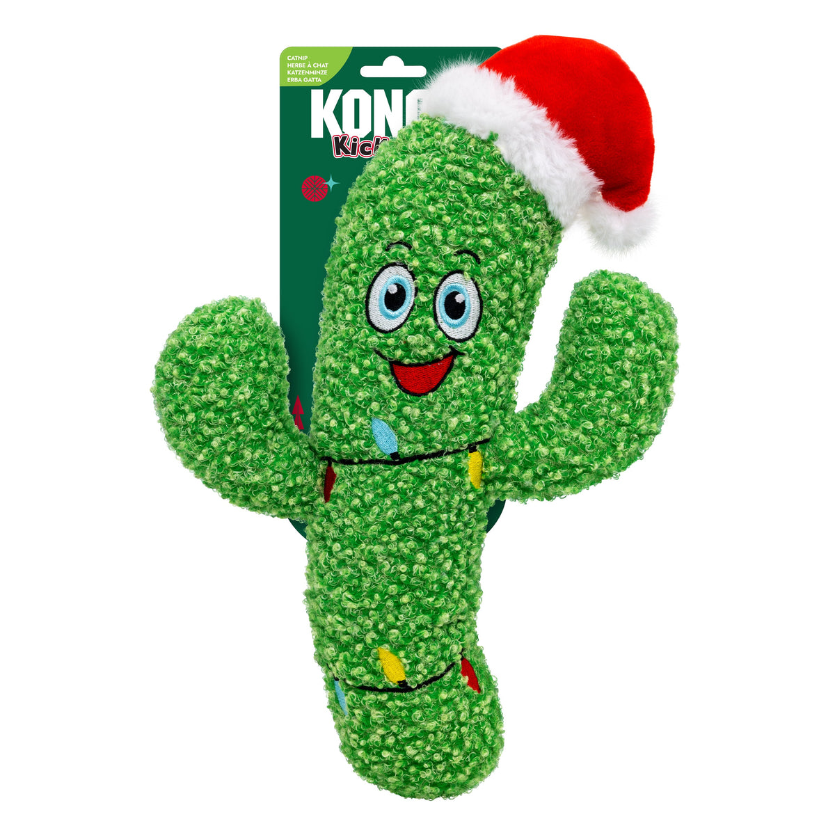 Kong Holiday Kickeroo Santa Cactus Cat Toy - on its KONG hang card marked Catnip - Kong - PetMax Canada