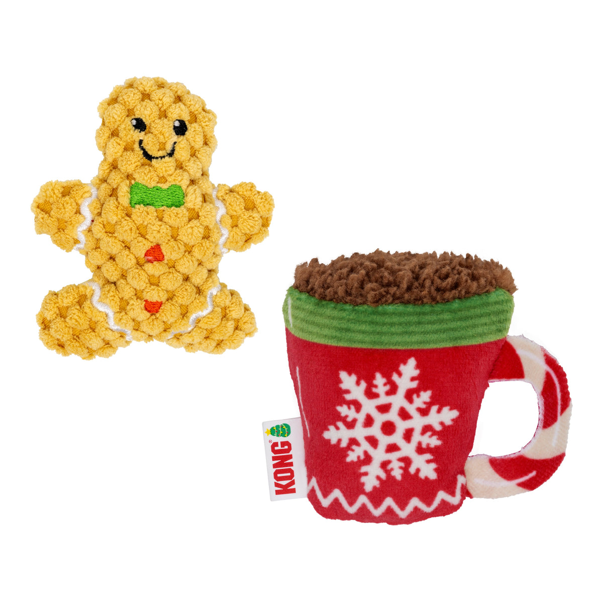 Kong Holiday Scrattles Gingerbread & Cocoa Cat Toy 2-Pack - gingerbread and cocoa mug toys together - Kong - PetMax Canada