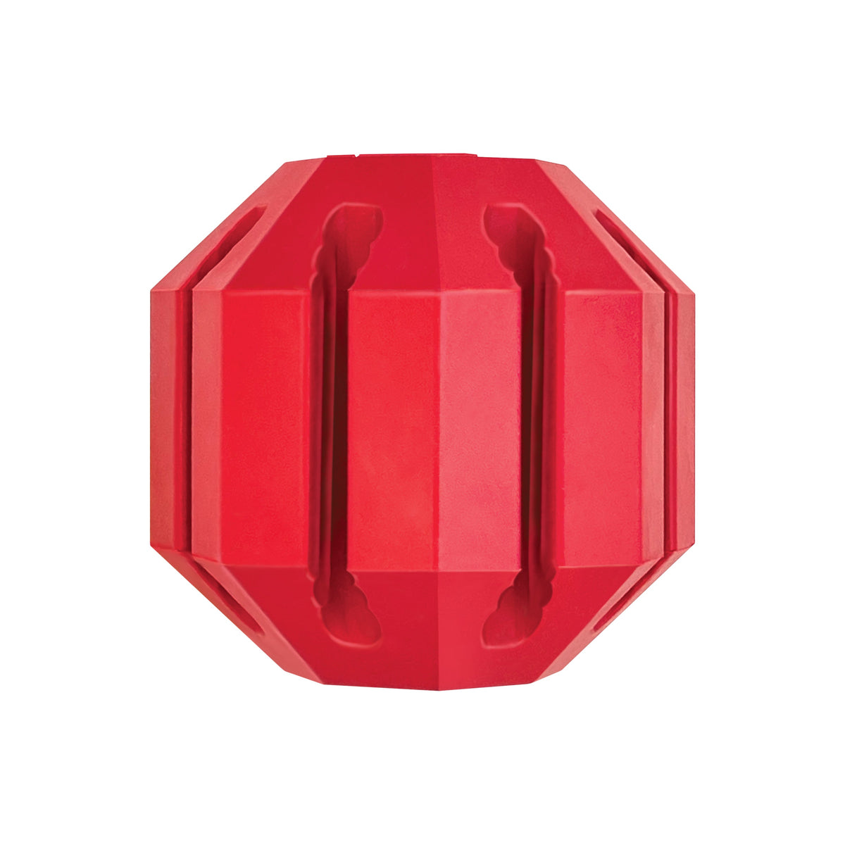 Kong Holiday Stuff-A-Ball Dog Toy - red natural rubber Stuff-A-Ball, front view - Kong - PetMax Canada