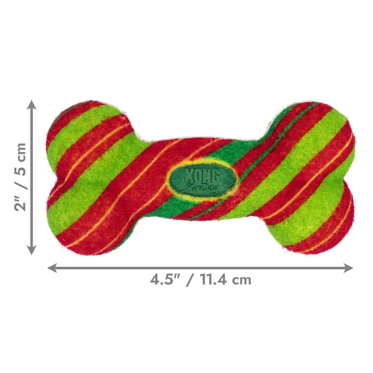 Kong Holiday AirDog Squeaker Bone Dog Toy - Striped - dimensions 4.5 in x 2 in (11.4 cm x 5 cm) - Kong - PetMax Canada