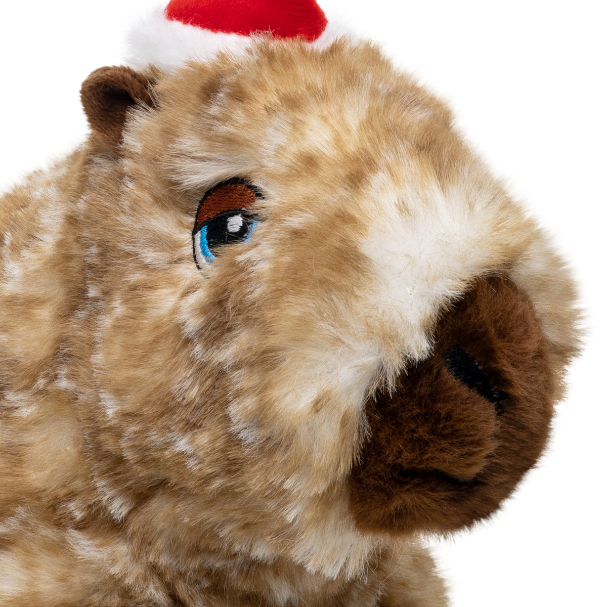 Kong Holiday Comfort Wuzzeez Capybara Dog Toy - close-up of embroidered eye and plush snout - Kong - PetMax Canada