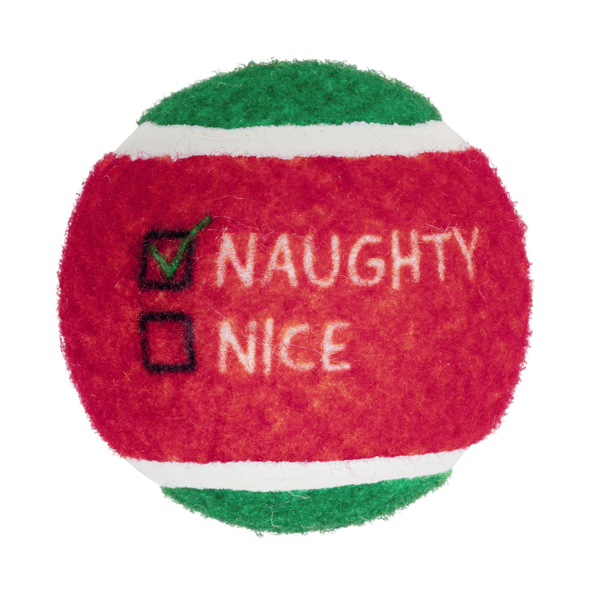 Kong Holiday Grinz Naughty & Nice Sport Balls Dog Toy 3-Pack - red ball with Naughty box ticked - Kong - PetMax Canada