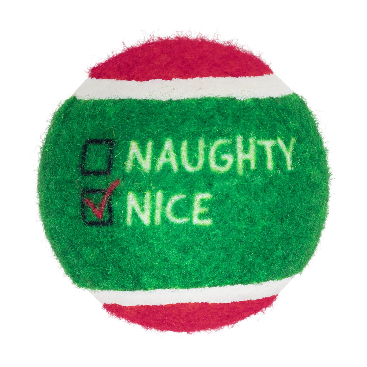 Kong Holiday Grinz Naughty & Nice Sport Balls Dog Toy 3-Pack - green ball with Nice box ticked - Kong - PetMax Canada