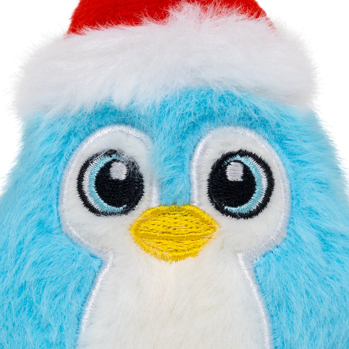 Kong Holiday Snuzzles Santa Penguin Dog Toy - X-Small close-up of embroidered eyes and beak - Kong - PetMax Canada
