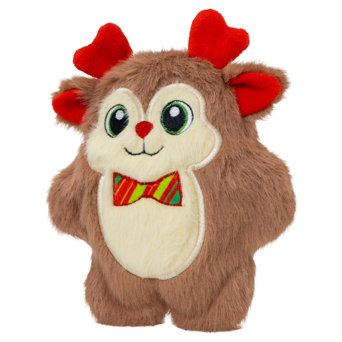 Kong Holiday Snuzzles Bow Tie Reindeer Dog Toy - Small angled view - Kong - PetMax Canada
