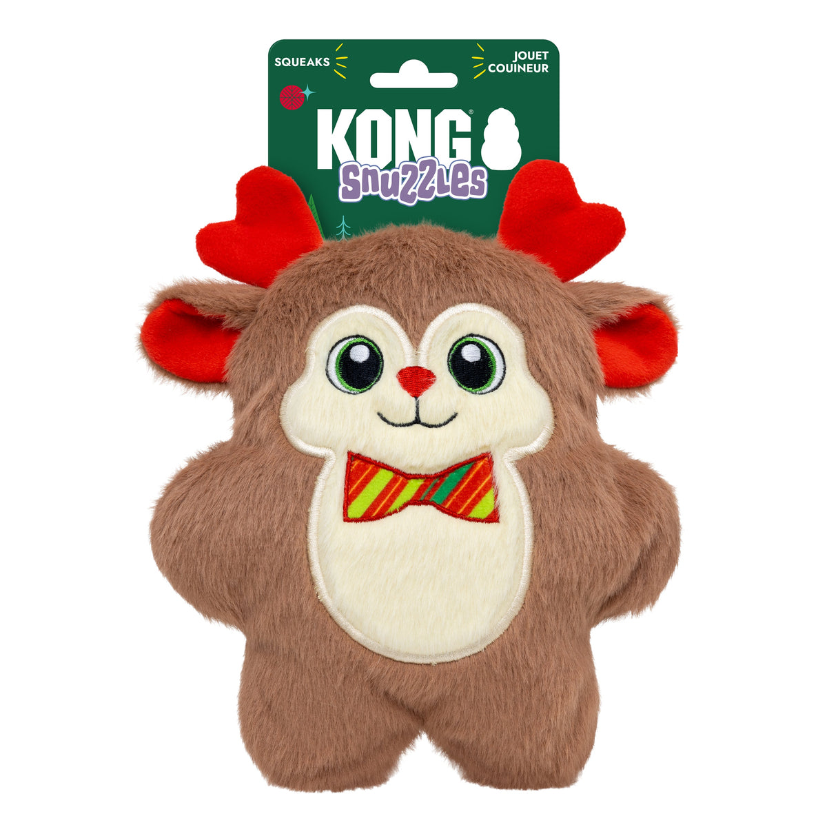 Kong Holiday Snuzzles Bow Tie Reindeer Dog Toy - Medium in packaging - Kong - PetMax Canada