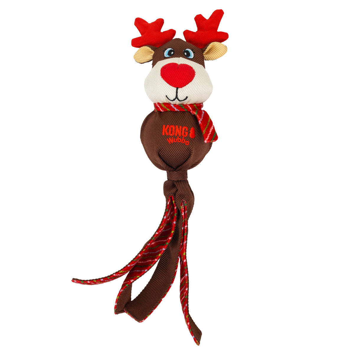 Kong Holiday Wubba Dog Toy - Assorted Characters - Large reindeer front view - Kong - PetMax Canada