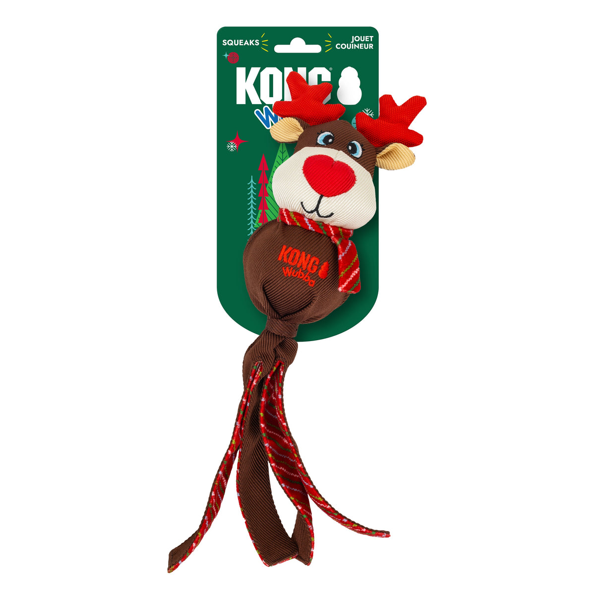 Kong Holiday Wubba Dog Toy - Assorted Characters - Large reindeer in retail packaging - Kong - PetMax Canada